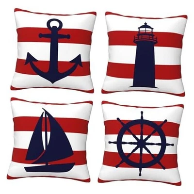 Juego de 4 Fundas de Almohada de Playa de Verano Playa Rayas Rojas Almohada Foto 1 de 4