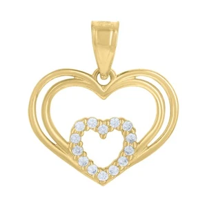 14Kt Two-Tone Gold Womens Cz Heart Ht:16.3Mm Pendant Charm - Picture 1 of 2