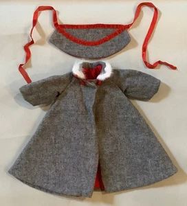 Vintage Handmade Doll Dress Coat & Matching Bonnet Fur Ribbon Buttons 10.5” Long - Picture 1 of 4