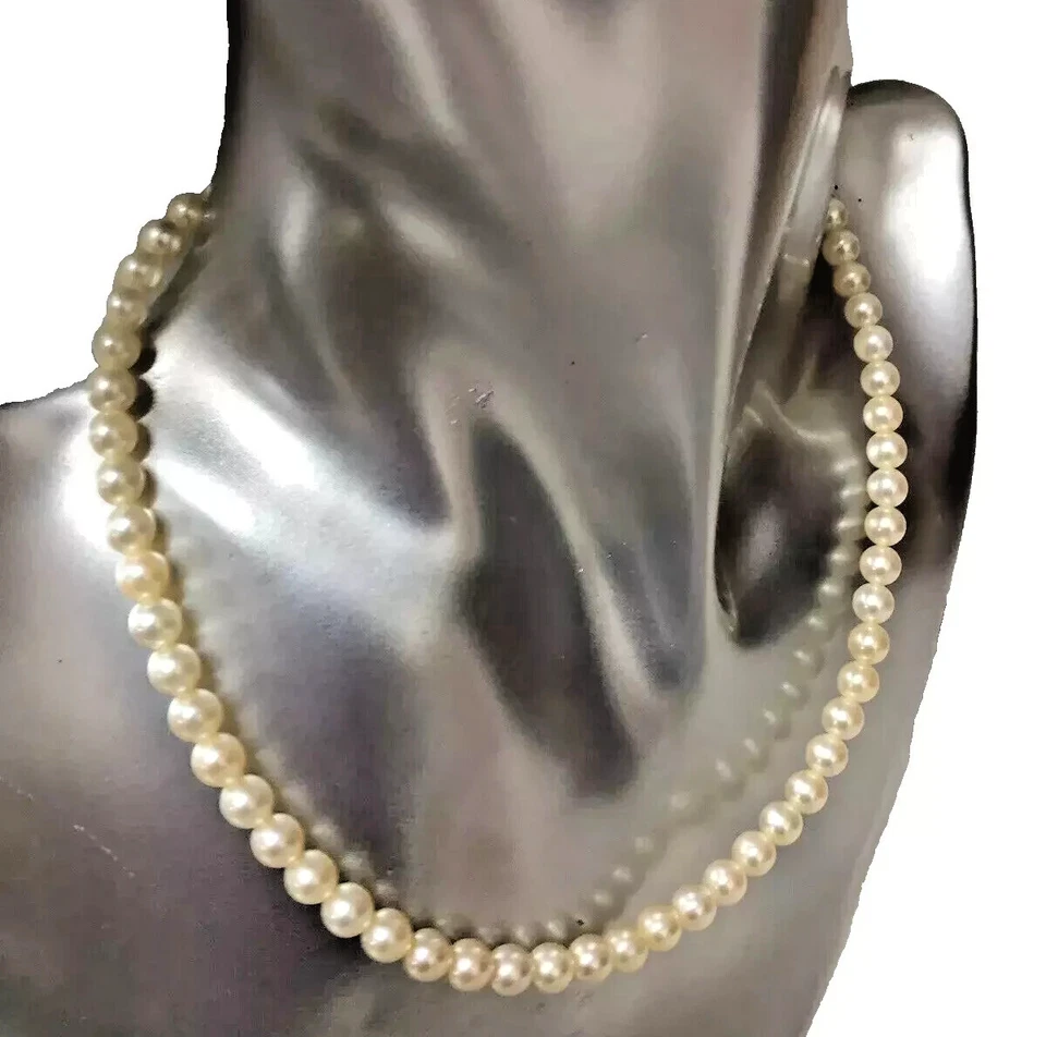 AFFARE! COLLANA di PERLE AKOYA GIAPPONE ACQUA SALATA ROTONDE CREMA ARGENTO 925 - Immagine 1 di 4