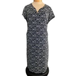 Roz & Ali Womens Plus 22W Navy Blue White Floral Embroidered Dress Cap Sleeves - Picture 1 of 12
