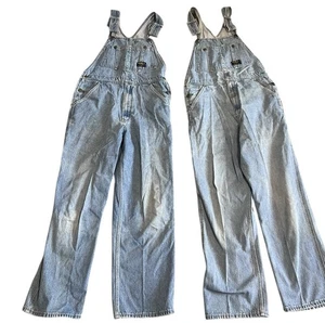 Vintage Faded Lot of 2 Oshkosh B'Gosh Overalls Vestbak Denim Jean Bib 32x30 - Picture 1 of 12