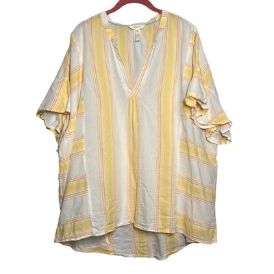Matilda Jane Top Womens Size XXL Yellow Pink Stripe Short Flutter Sleeve Shirt Foto 1 de 4