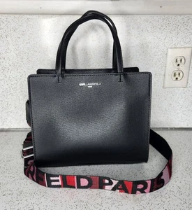 Karl Lagerfeld Maybelle Double Handle Satchel Handbag W/ Branded Strap New - Picture 1 of 10