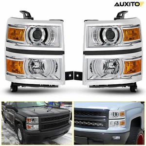 FOR 14-15 CHEVY SILVERADO 1500 CHROME HOUSING WHITE CORNER HEADLIGHT HEAD LAMPS - Foto 1 di 15