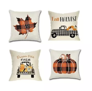 Fall Decor Pumpkin Maple Leaf Pillow Covers Set of 4 - Picture 1 of 7