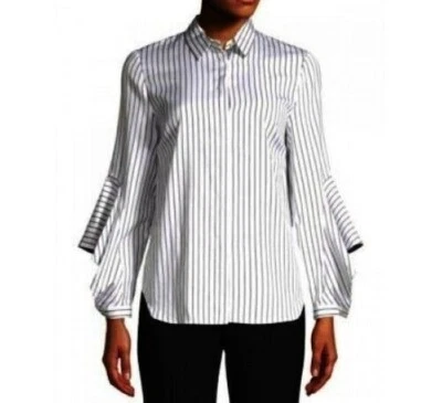 Kobi Halperin Small Shirt Black White Stripe Cotton Silk Blend Flared Sleeve - Image 1 of 4