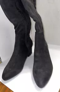 Womens Suede Thigh Knee High Stretch Ladies Fashion Chunky Heel Boot Shoe Size 9 - Picture 1 of 10