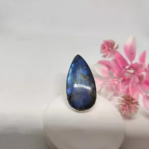 Nice Labradorite Gemstone Ring 925 Sterling Silver Wedding Ring Promise Ring - Picture 1 of 6