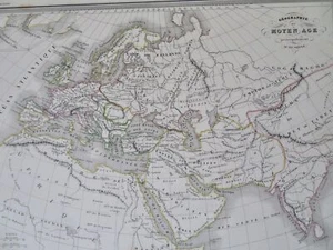 World in Middle Ages Charlemagne Byzantine Empire Abbasid Caliphate 1846 map - Picture 1 of 4