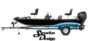 Calcomanía de vinilo ondulada curvada azul cian forrada diseño negro envoltura pesca lubina barco EE. UU. - Imagen 1 de 1