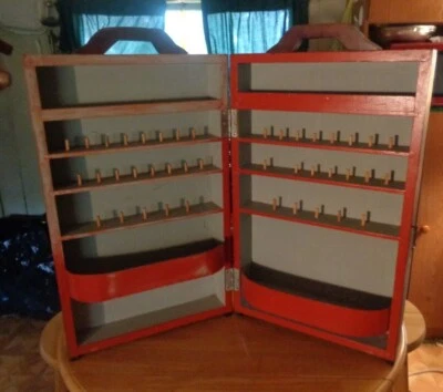 XRARE BIG ANTIQUE SWING OPEN DOORS HANDMADE WOOD SEWING/QUILT BOX-26" x 16" x 5" - Image 1 of 4