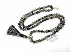 Black Dragon Vein Agate Handmade Mala Beads Necklace Yin Yan Energy Crown Chakra