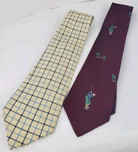 Pair Of VINTAGE POLO Ralph Lauren Men's Ties Embroidered Golf And Plaid. - Picture 1 of 10