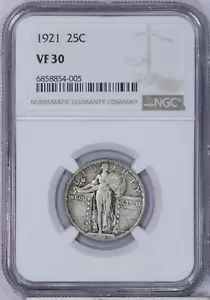 1921 Standing Liberty Quarter 25c NGC VF30 - Super Original! - Picture 1 of 2