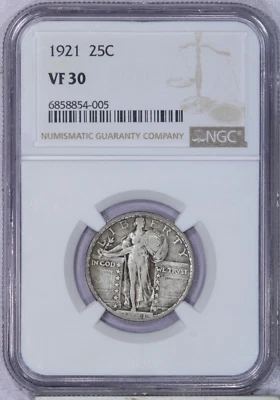 1921 Standing Liberty Quarter 25c NGC VF30 - Super Original! - Image 1 of 2