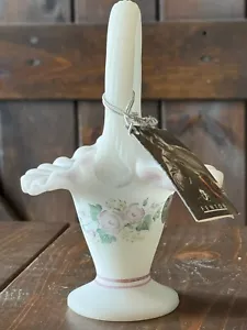 Fenton Glass Basket Hand Painted Roses Artist Signed (Barnett) - Picture 1 of 13