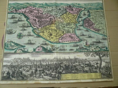 Constantinopolis, anno 1730, plan+panorama, Seutter M.,Copperengraving,ORIGINAL  - Image 1 of 4
