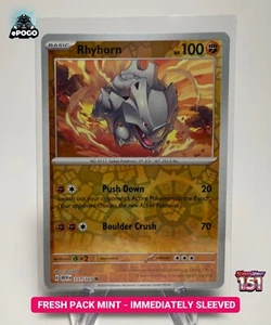 Rhyhorn 111/165 Pokémon Holo Inverso JCC: 151 Tarjeta Pokémon COMO NUEVO ENVIADO HOY - Imagen 1 de 2