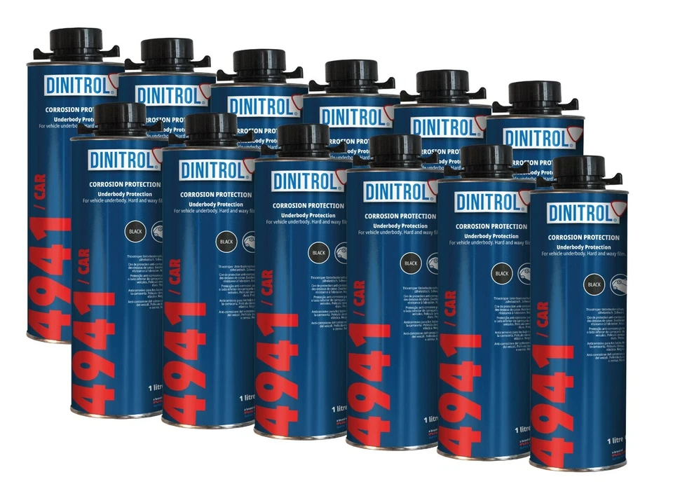 12 x DINITROL 4941 UNDERBODY CHASSIS RUST PROOFING BLACK WAX 1 LITRE - NEW 1L