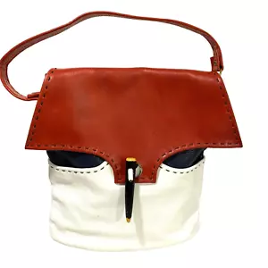 Bolso de Hombro Cartera de Cuero Rojo Blanco y Azul Años 70 Puntada Superior Bolso de Moda - Imagen 1 de 18