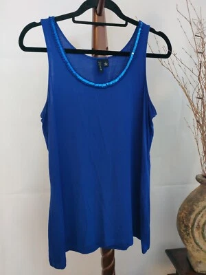 Relativity womens L blue tank top scoop neck sequins around neck line EUC - Image 1 of 4