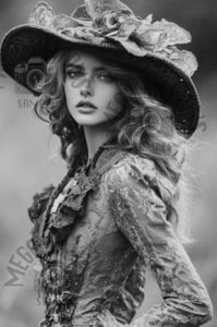 Victorian Era Vintage 1900's Photo of Woman in Lace Dress 04 - Bild 1 von 2