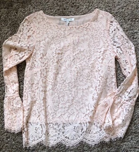 Neu mit Etikett rosa & oliv pfirsichfarben gefüttertes Spitzentop Glockenärmel Größe Small - Bild 1 von 3