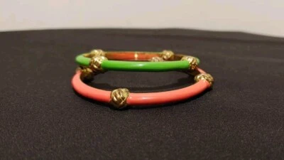 Lot Of Two Lilly Pulitzer Enameled Gold Detail Orange Green Bangle Bracelets  - Image 1 of 4
