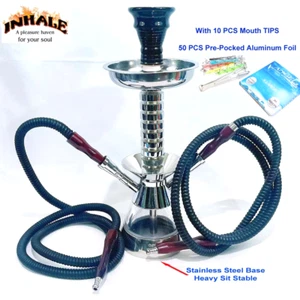 Inhale 16.5'' 2 hoses Hookah w stainless steel base mouth tips Aluminum foil - Picture 1 of 5