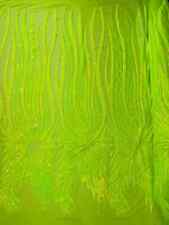 Phoenix Wing Sequins - Lime Iridescent Embroidered 4 Way Stretch Fabric By Yard