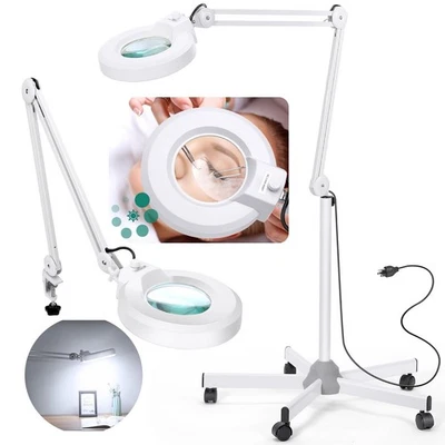 10X Lupa con Luz y Soporte, Lámpara con 5 Ruedas - Pestañas Esteticistas Faciales Foto 1 de 4