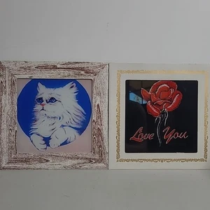 Lote 2 Cat Rose Love You Vintage Años 80 90 6X6 Vidrio Carnaval Premio Arte Enmarcado - Imagen 1 de 9