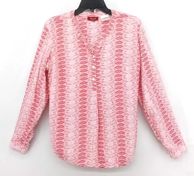 Panhandle Shirt Womens Medium Red Long Sleeve Henley V Neck Pullover Casual Top - Image 1 of 4