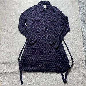 Levis Dress Womens Extra Large Purple Diamond Print Collared Button Up Waist Tie - Picture 1 of 13