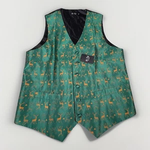 HI-TIE Mens Collection Formal Vest Green Reindeer Christmas Holiday Sz M(A3) - Picture 1 of 5