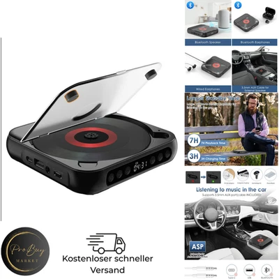 Tragbarer Bluetooth-CD-Player Schwarz USB-C-Schnellaufladung, Musik - Bild 1 von 4