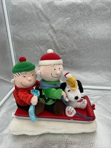VTG Peanuts Charlie Linus Woodstock Snoopy Xmas Sleigh Music Gemmy 11" Imperfect - Picture 1 of 3