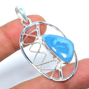 Blue Opal - Owyhee Gemstone Silver Plated Pendant 2.15" S2631, Christmas Gift - Picture 1 of 3