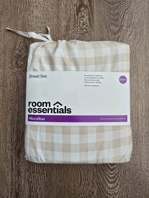 Microfiber Sheet Set Khaki Gingham Room Essentials NEW Size Queen - Image 1 of 4