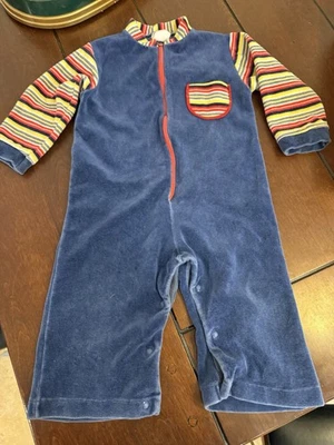 Mono mameluco vintage de terciopelo azul para niños 2T * Foto 1 de 4