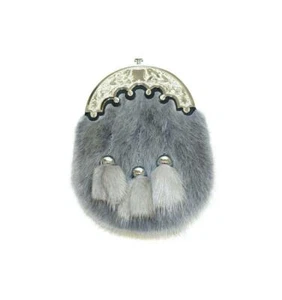 Grey Musquash Skin Full Dress Scottish Sporran with Thistle Design Cantle - Picture 1 of 1