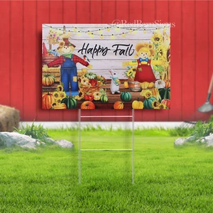 Fall Decorations Outdoor Happy Fall Thanksgiving Scarecrow Yard Sign with Stakes - Picture 1 of 1