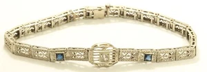 Vintage Art Deco 10k White Gold Geometric Filigree Link Bracelet 6.5g 6.75" - Picture 1 of 4