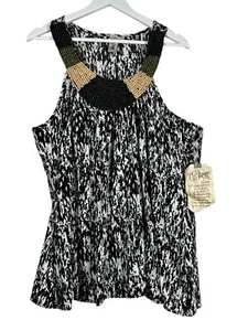 Camiseta sin mangas Lster talla grande 3X negra blanca madera con cuentas cuello estilo halter - Imagen 1 de 12
