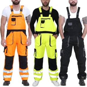 Hi Viz Bib & Brace Overall Dungaree High Visibility Safety Safety Workwear Men - Picture 1 of 9