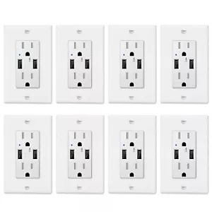 3.6A USB Charging Wall Outlet Tamper Resistant Electrical Receptacles Cover 8Pcs - Picture 1 of 12