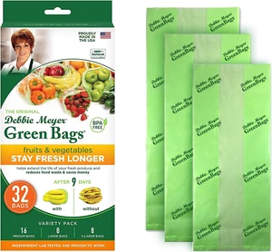 Debbie Meyer GreenBags 32-Pack (16M, 8L, 8XL) – Keeps Fruits, Vegetables, and Cu - Picture 1 of 11