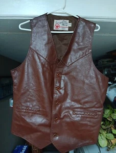 Vintage Sears Herren Leder Shop Weste 42 Tall Braun Western Cowboy Knopf - Bild 1 von 7