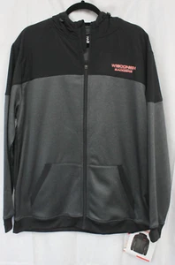 Wisconsin Badgers Logo Full Zip Hooded Jacket Unisex Large Black Gray Pockets - Picture 1 of 5